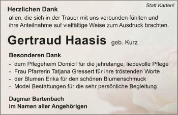 Traueranzeige von Gertraud Haasis von GESAMT