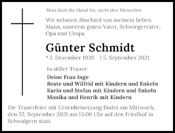 Traueranzeige von Günter Schmidt von GESAMT