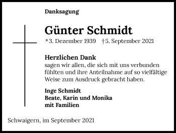 Traueranzeige von Günter Schmidt von GESAMT