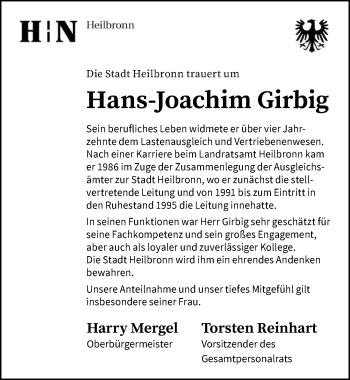 Traueranzeige von Hans-Joachim Girbig von GESAMT