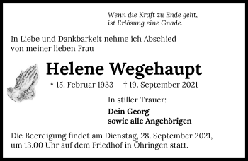 Traueranzeige von Helene Wegehaupt von GESAMT