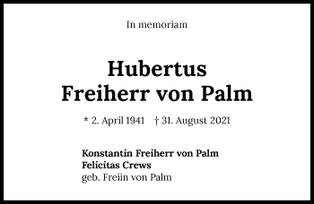 Traueranzeige von Hubertus von Palm von GESAMT