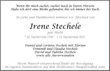 Traueranzeige von Irene Stechele von GESAMT