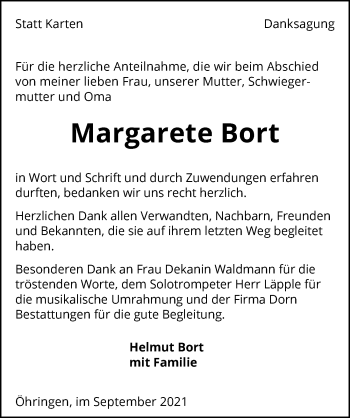 Traueranzeige von Margarete Bort von GESAMT