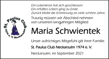 Traueranzeige von Maria Schwientek von GESAMT