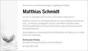 Traueranzeige von Matthias Schmidt von GESAMT