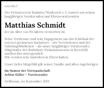 Traueranzeige von Matthias Schmidt von GESAMT