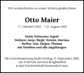 Traueranzeige von Otto Maier von GESAMT