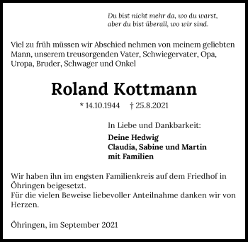 Traueranzeige von Roland Kottmann von GESAMT