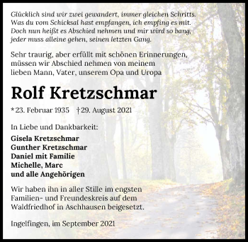 Traueranzeige von Rolf Kretzschmar von GESAMT