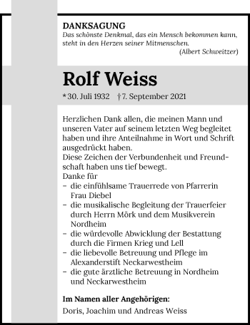 Traueranzeige von Rolf Weiss von GESAMT