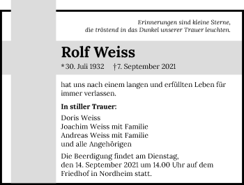 Traueranzeige von Rolf Weiss von GESAMT