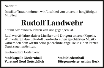 Traueranzeige von Rudolf Landwehr von GESAMT