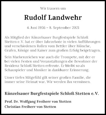Traueranzeige von Rudolf Landwehr von GESAMT