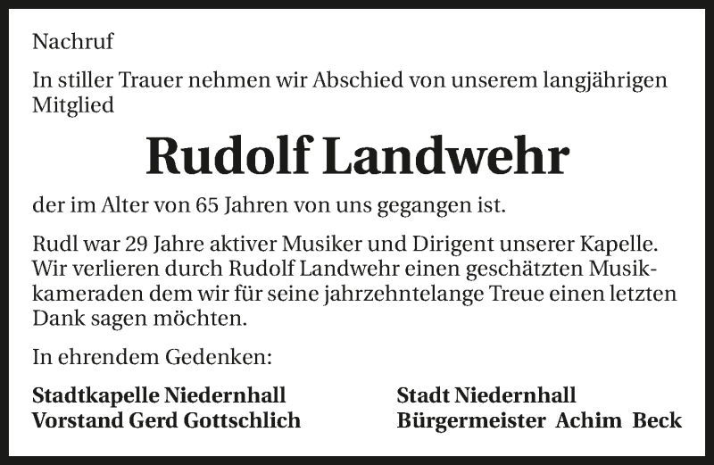  Traueranzeige für Rudolf Landwehr vom 14.09.2021 aus GESAMT