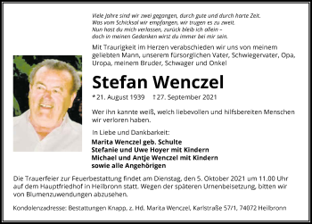 Traueranzeige von Stefan Wenczel von GESAMT