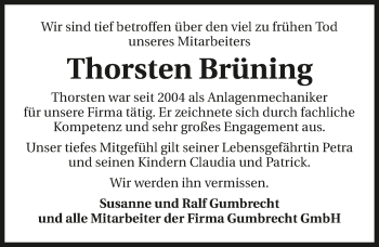 Traueranzeige von Thorsten Brüning von GESAMT