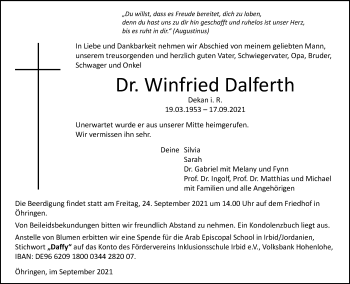 Traueranzeige von Winfried Dalferth von GESAMT