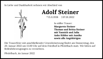Traueranzeige von Adolf Steiner von GESAMT