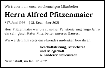 Traueranzeige von Alfred Pfitzenmaier von GESAMT