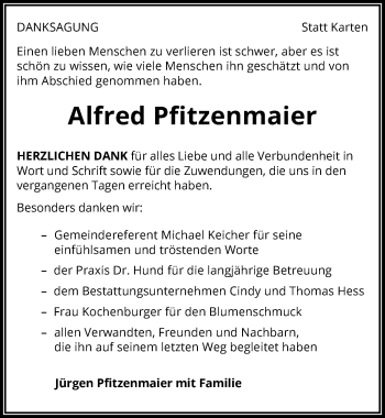 Traueranzeige von Alfred Pfitzenmaier von GESAMT