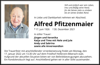 Traueranzeige von Alfred Pfitzenmaier von GESAMT