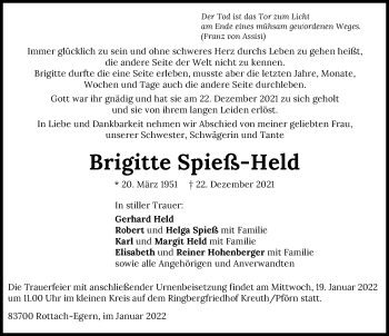 Traueranzeige von Brigitte Spieß-Held von GESAMT