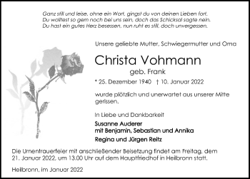 Traueranzeige von Christa Vohmann von GESAMT