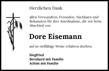 Traueranzeige von Dore Eisemann