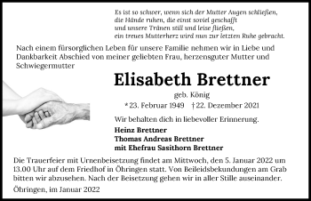 Traueranzeige von Elisabeth Brettner von GESAMT