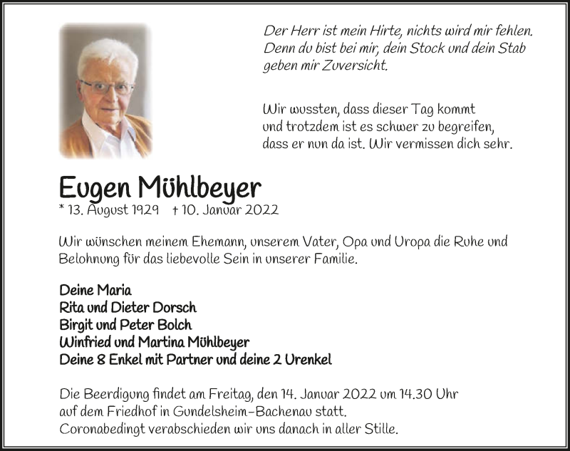  Traueranzeige für Eugen Mühlbeyer vom 13.01.2022 aus GESAMT