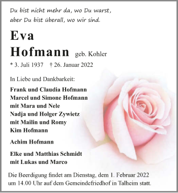 Traueranzeige von Eva Hofmann von GESAMT