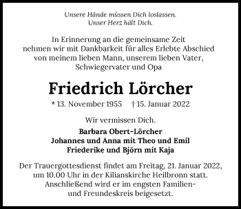 Traueranzeige von Friedrich Lörcher von GESAMT