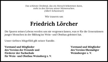 Traueranzeige von Friedrich Lörcher von GESAMT