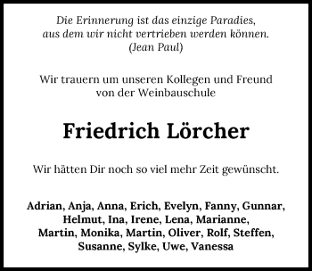 Traueranzeige von Friedrich Lörcher von GESAMT