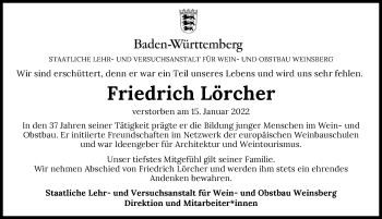 Traueranzeige von Friedrich Lörcher von GESAMT