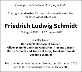 Traueranzeige von Friedrich Ludwig Schmidt von GESAMT