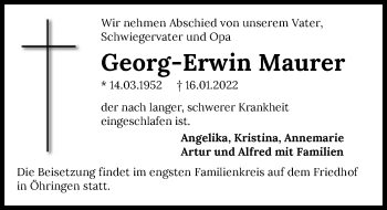 Traueranzeige von Georg-Erwin Maurer von GESAMT