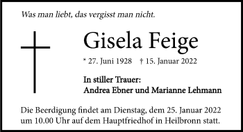 Traueranzeige von Gisela Feige von GESAMT