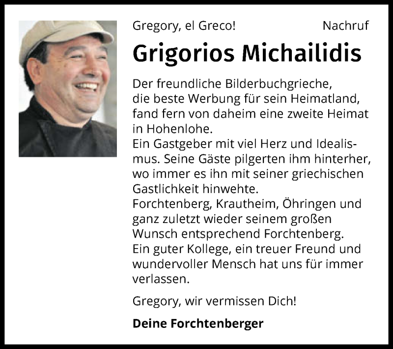  Traueranzeige für Grigorios Michailidis vom 08.01.2022 aus GESAMT