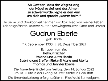 Traueranzeige von Gudrun Eberle von GESAMT