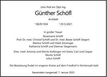 Traueranzeige von Günther Schöfl von GESAMT