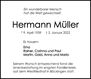 Traueranzeige von Hermann Müller von GESAMT