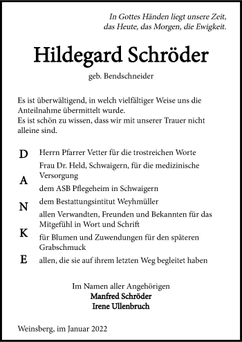 Traueranzeige von Hildegard Schröder von GESAMT
