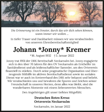 Traueranzeige von Johann Kremer von GESAMT