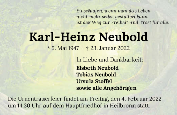 Traueranzeige von Karl-Heinz Neubold von GESAMT