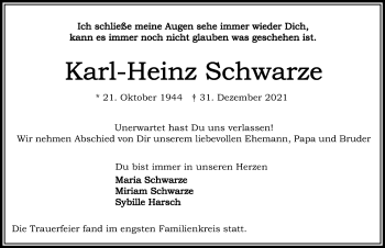 Traueranzeige von Karl-Heinz Schwarze von GESAMT