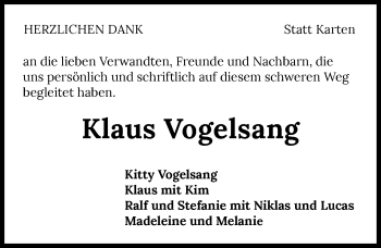 Traueranzeige von Klaus Vogelsang von GESAMT