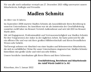 Traueranzeige von Madlen Schmitz von GESAMT