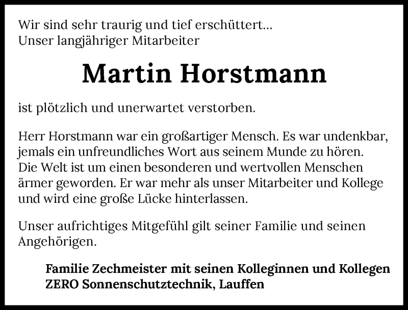  Traueranzeige für Martin Horstmann vom 15.01.2022 aus GESAMT